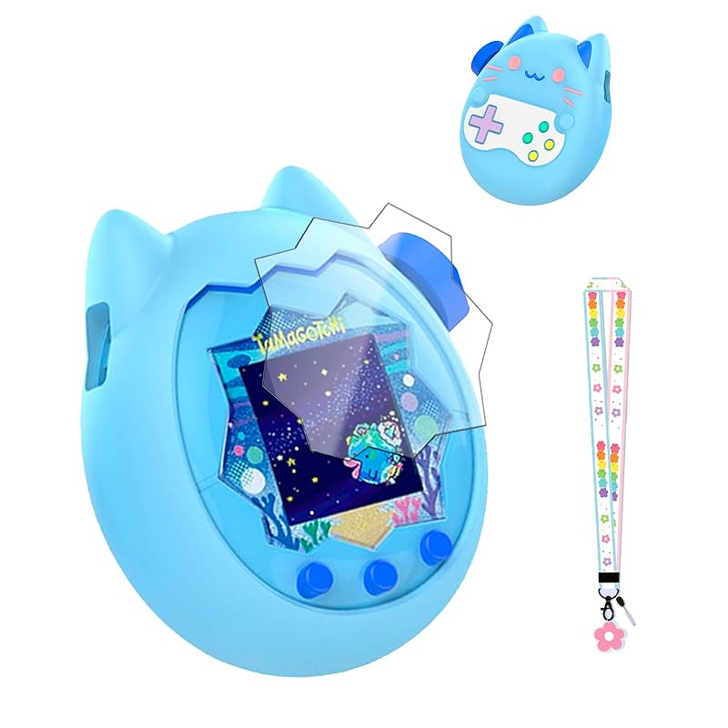 for Tamagotchi Paradise Soft Silicone Case and TPU Clear Screen Protector flim, 360-degree Full Protective with Flower Series Lanyard, Scratch Shock