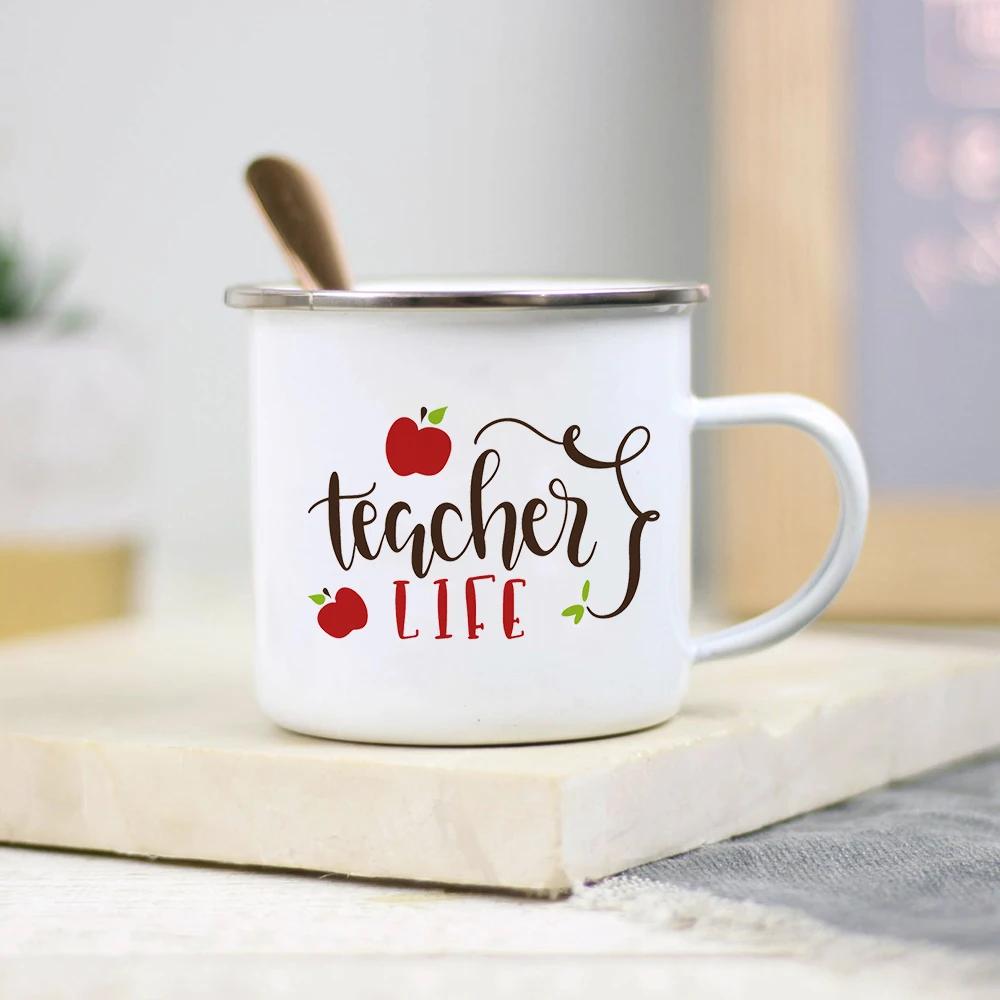 Es braucht ein großes Herz, um kleine Geister zu formen Lehrer Emaille Tasse Kreativer Lehrer Schule Wasserbecher Kaffeetassen Lehrertagsgeschenke