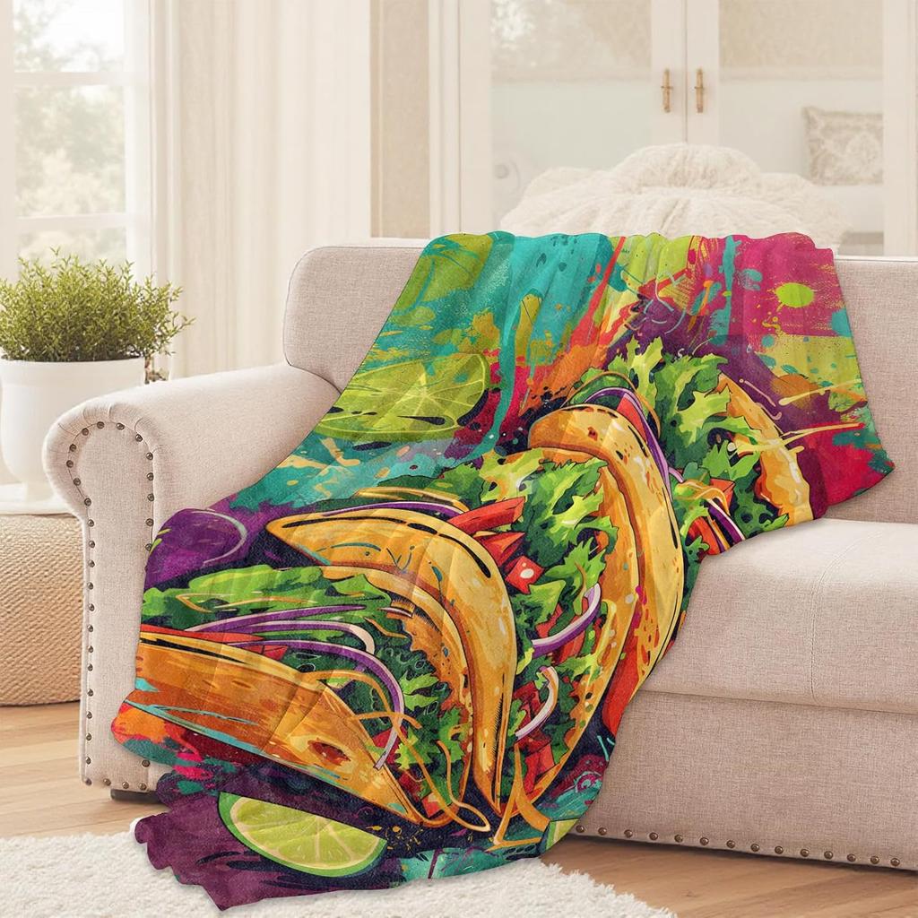 Taco Food Throw Blanket for Girls Boys Kids Adults, 50x60 in, Cozy Flannel Blanket for Bedroom, Camping, Couch, Room Decor, Fuzz