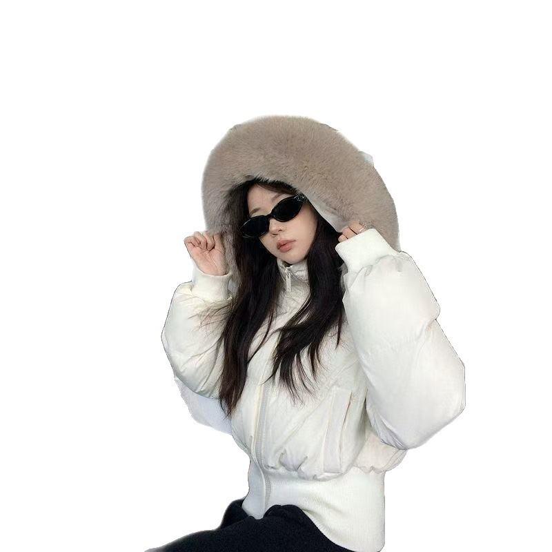 Womens Short Winter Padded Coat With Fur Hood Slim Fit Fleece Lined Warm Jacket