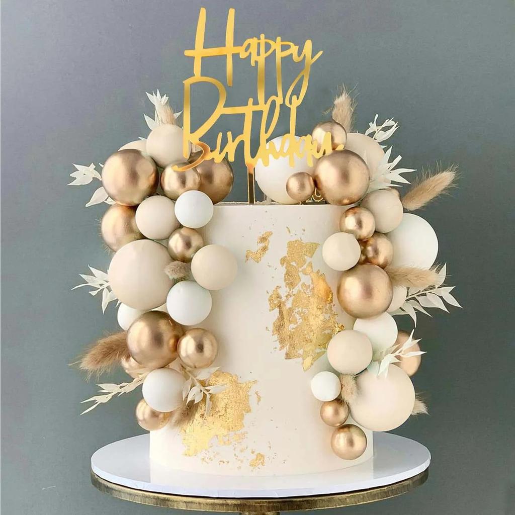 Balls Cake Topper Boho Grass Cake Topper Happy Birthday Cake Decorations for Wedding Birthday Boho Themed Party Supplies