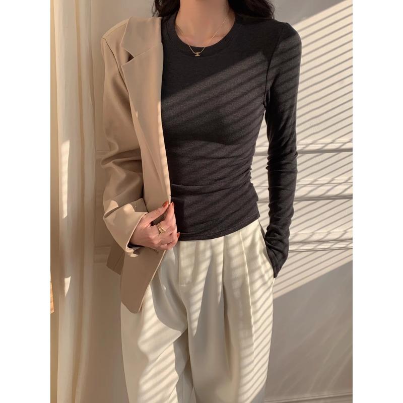 Jarní a podzimní dámské vnitřní tričko s dlouhým rukávem Top tričko s elastickým základem