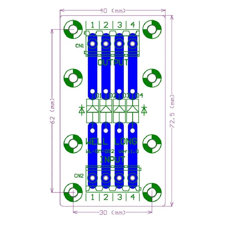 DIN rail mountable 4 Channel Diode Protection Terminal Block IN4007 1A/1200V Diode Terminal Block.