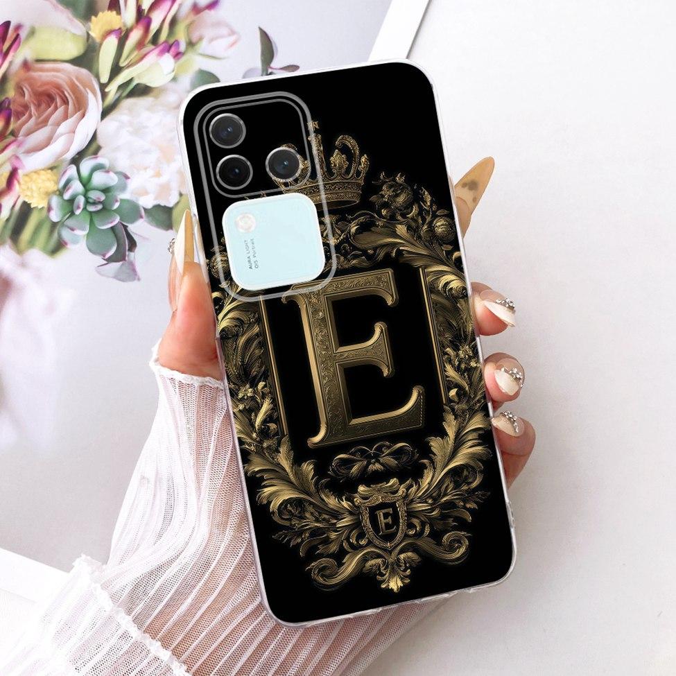 Für Vivo S18Pro V2344A Hülle Für Vivo S18 Pro Abdeckung Transparent Luxus Krone A-Z Buchstaben 2D Flaches Muster Weiches Gehäuse