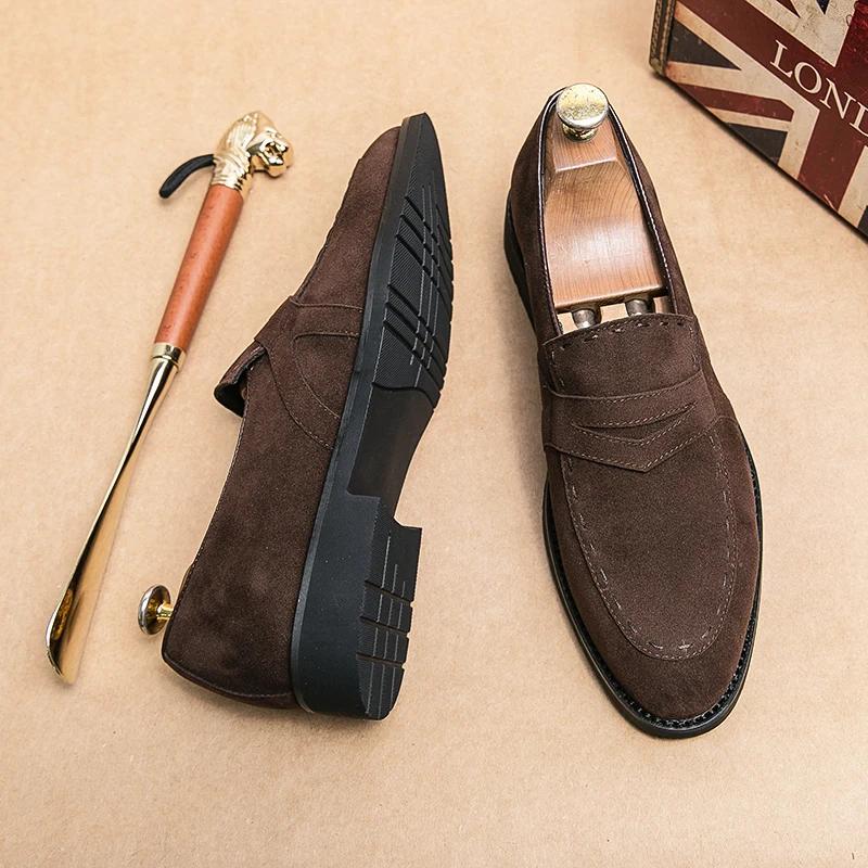 

Модные новые черные лоферы из флока, дышащие слипоны, повседневная обувь ручной работы, мужские туфли для платья, Zapatillas De Hombre 44 коричневый