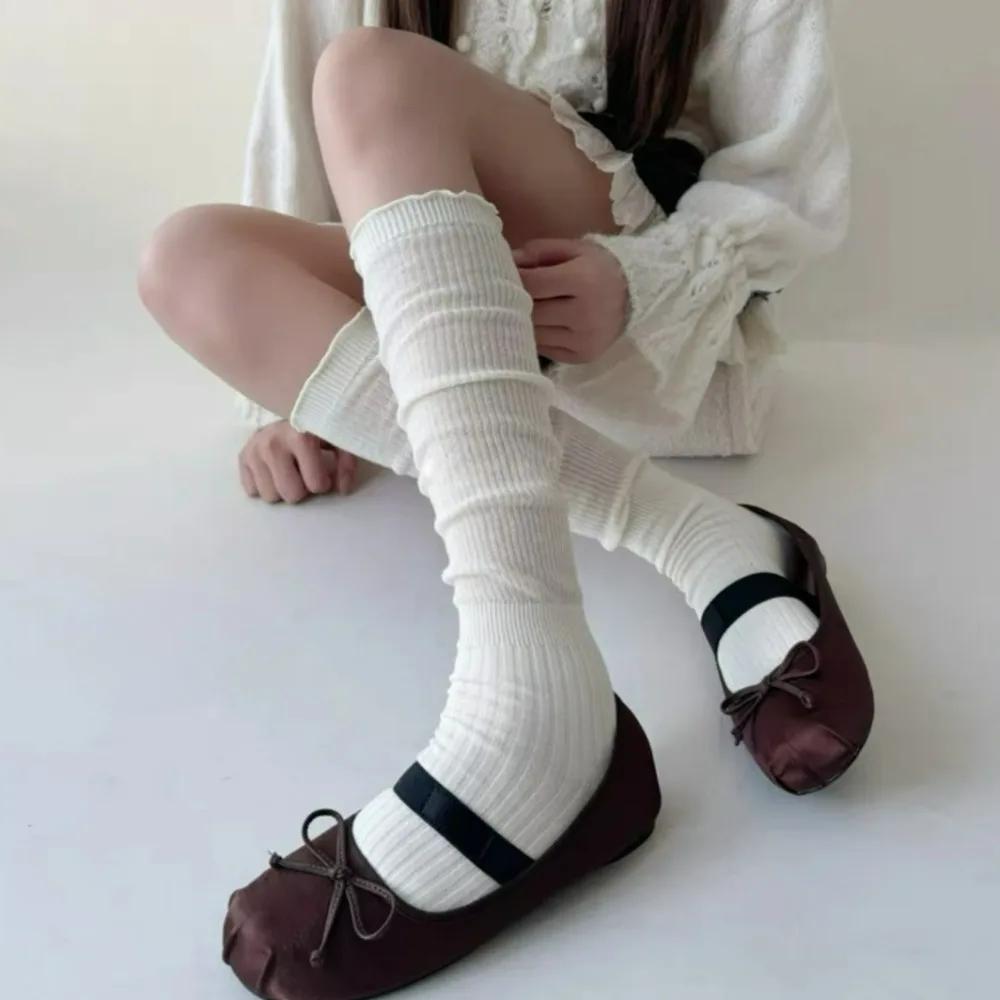 2026 New Women's Autumn and Winter Pure Cotton Long Socks Paired with Boots Design Sense Lace Calf Pile Socks