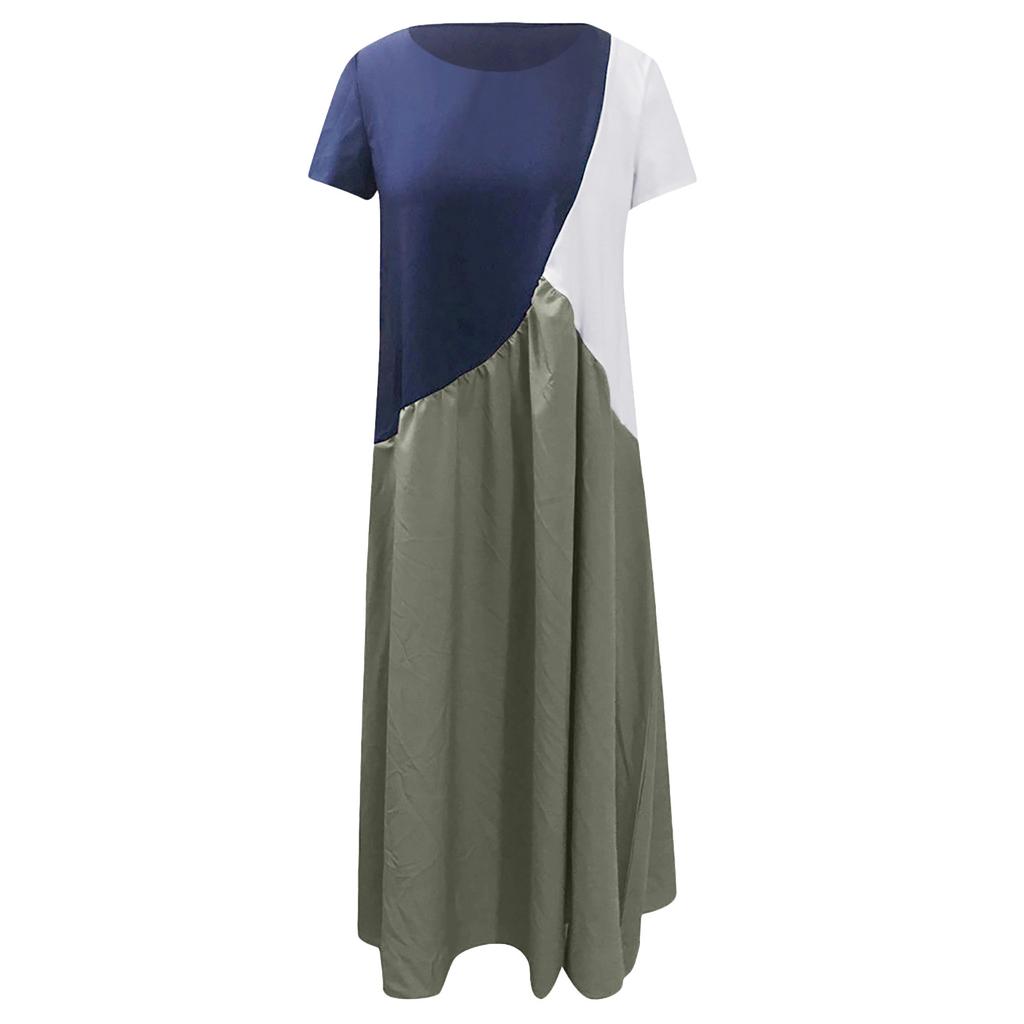 Women's Summer Fashion Contrast Color Stitching Skirt Large Size Dress