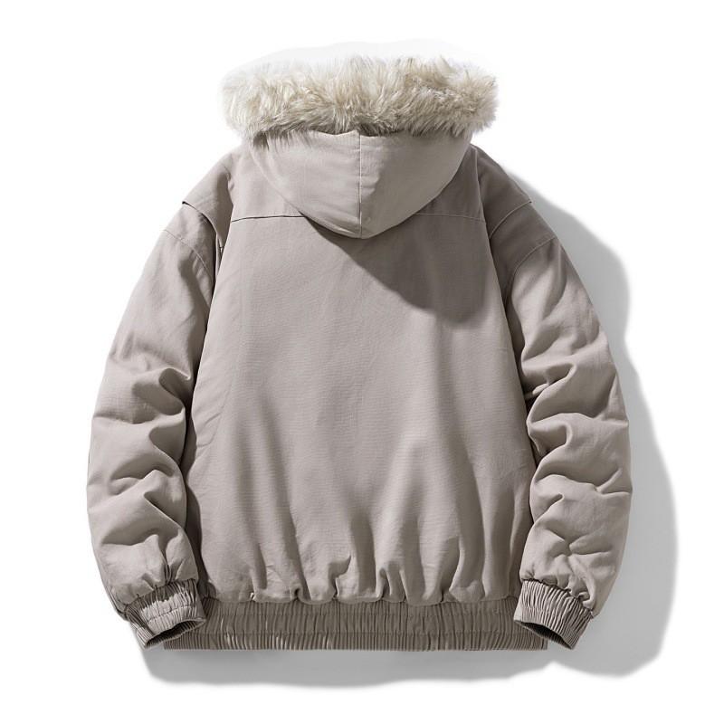 Winter Hooded Puffer Jacket Men Women Faux Fur Trim Oversized Cotton-Padded Coat Streetwear Style Warm Thick Outerwear