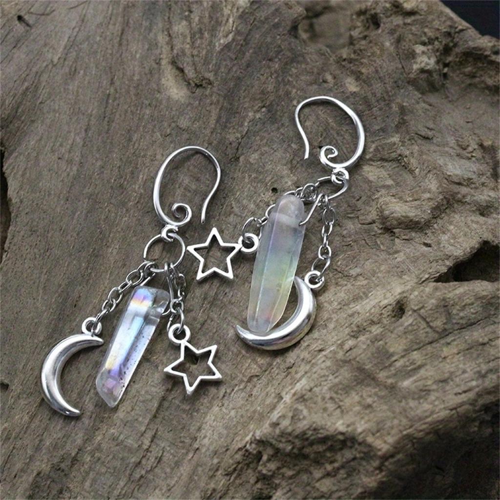 Gothic Stil Mond Sterne Künstliche Quarz Kristall Anhänger Baumeln Ohrringe Hexe Schmuck Halloween Party Zubehör Ohrringe Haken Ohrringe Für Frauen