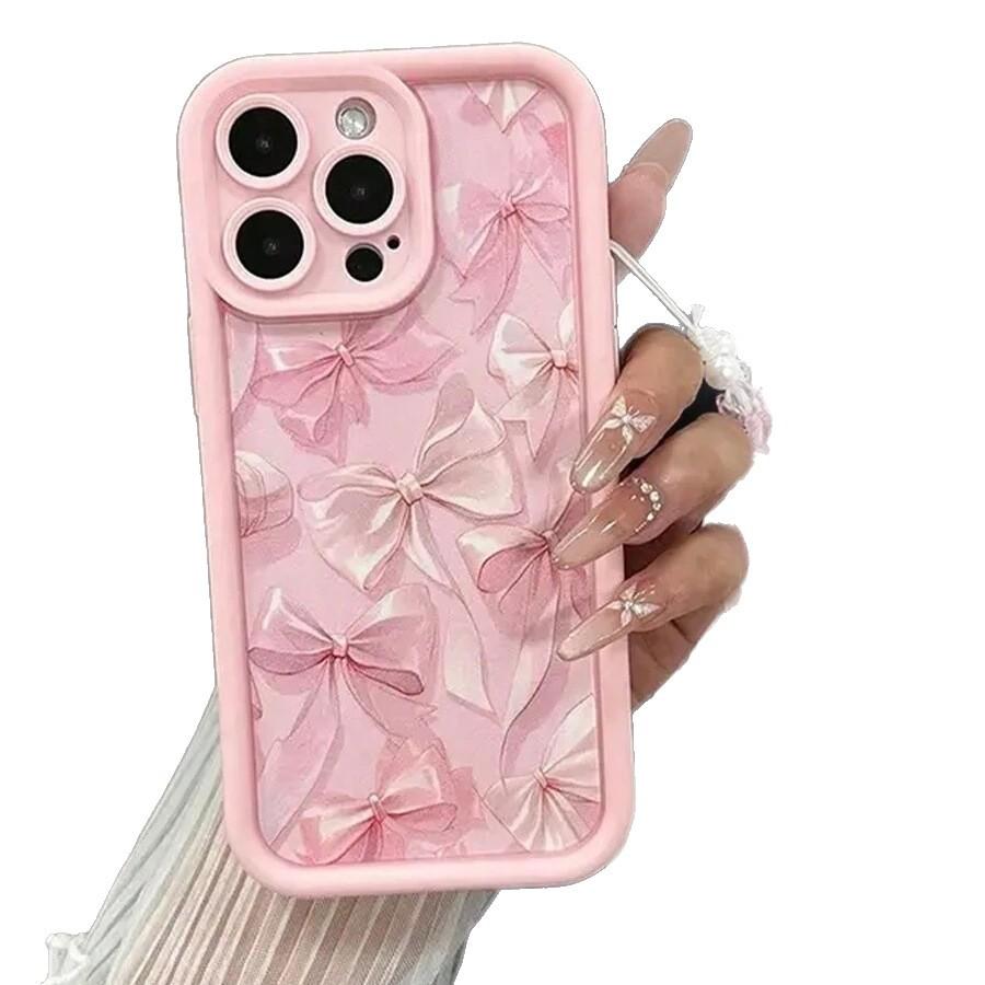 iPhone16/15ProMax mobile phone case with lanyard bow, Apple 14/13 bracelet 12pro11.