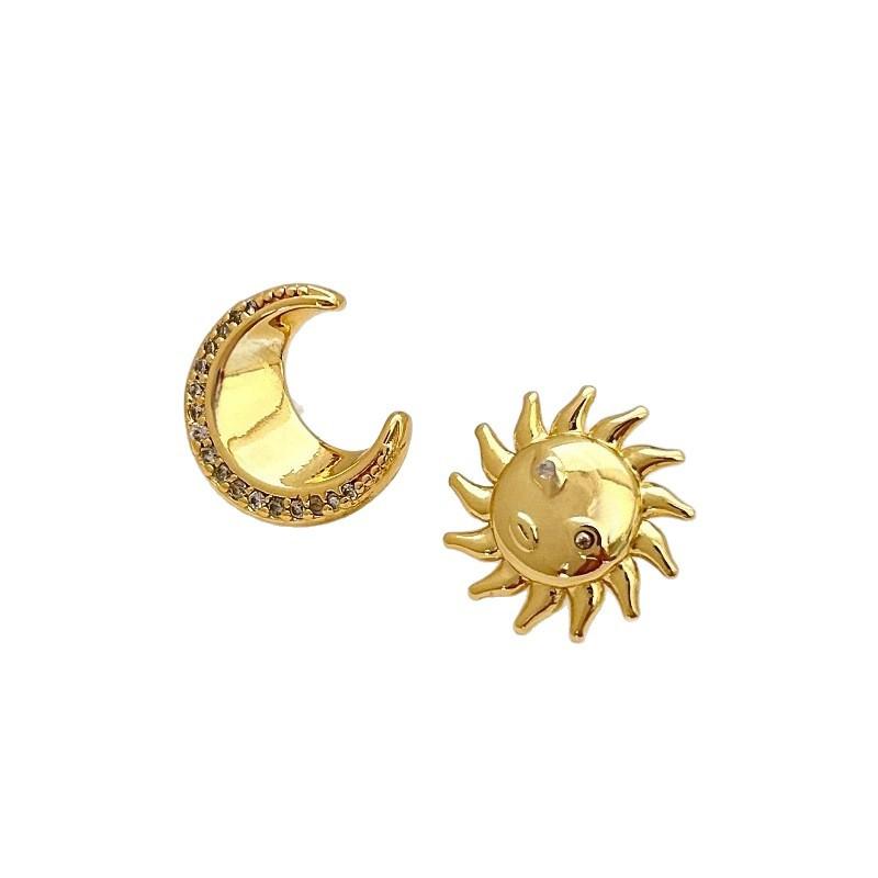 Goldene Sonne Mond Zirkon Ohrringe Leichter Luxus Mode Sonne Und Mond Asymmetrische Ohrringe Kreative Einzigartige Persönlichkeit Ohrringe Damen
