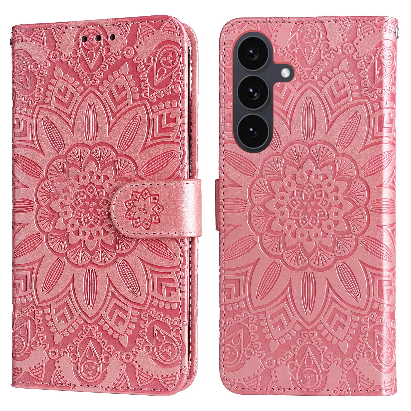 

For Samsung Galaxy S25 FE Case Sunflower Imprint Leather Wallet Phone Cover Pink