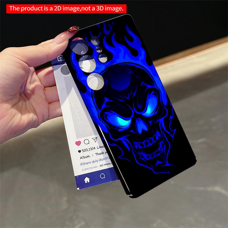 2DFlat Samsung Phone Case Blue Flame Skull Phone Case Applicable To Galaxy S23 S24 S25ULTRA S26 A12 A14 A15 A16 A54 A55