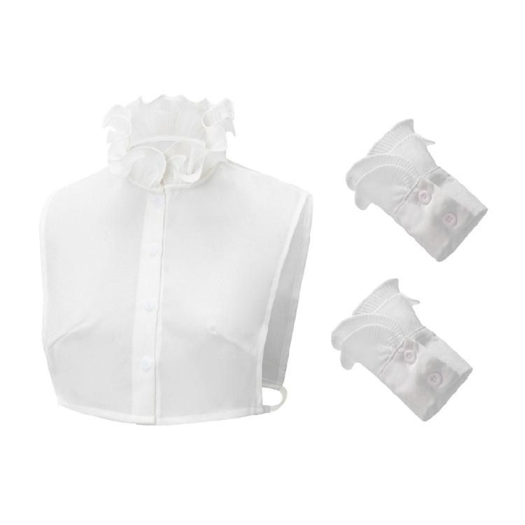 Womens Ruffle Stand False Collar Half Shirt and Fake Wrist Cuffs Sleeves Set Decorative Detachable Layering Accessories