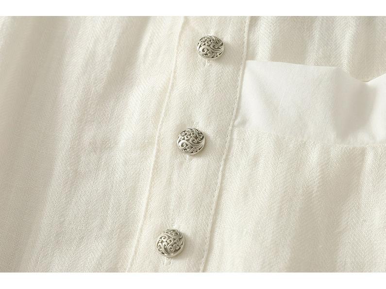 Retro Silver Buckle Zen Style White Linen Sun Protection Jacket