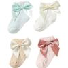 Four Pairs of Summer Baby Socks Mesh Tube Socks Girls Bow Decorated Socks