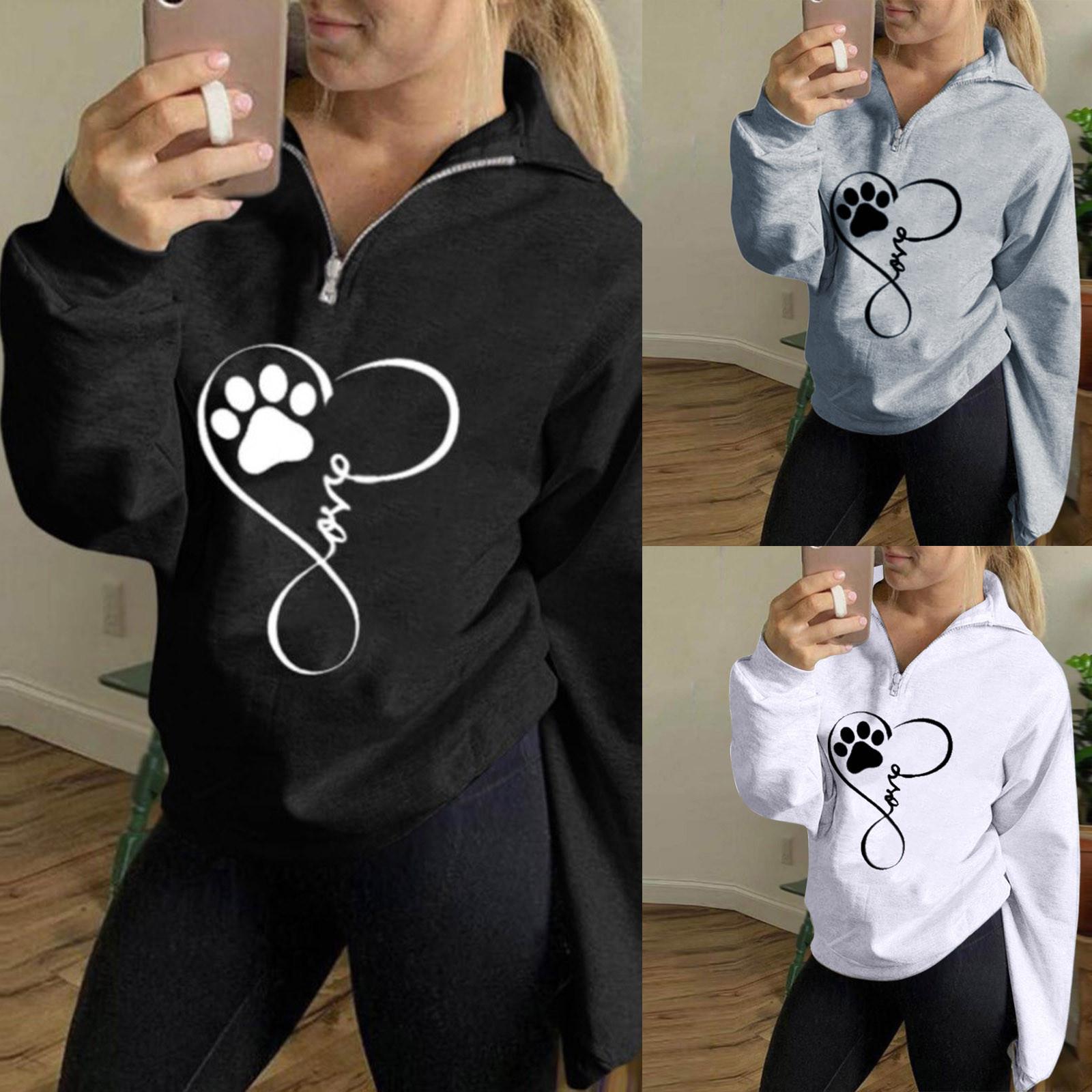 

Fashion Women s Casual Print Short Pullover Blouse Loose Long Sleeved Tops