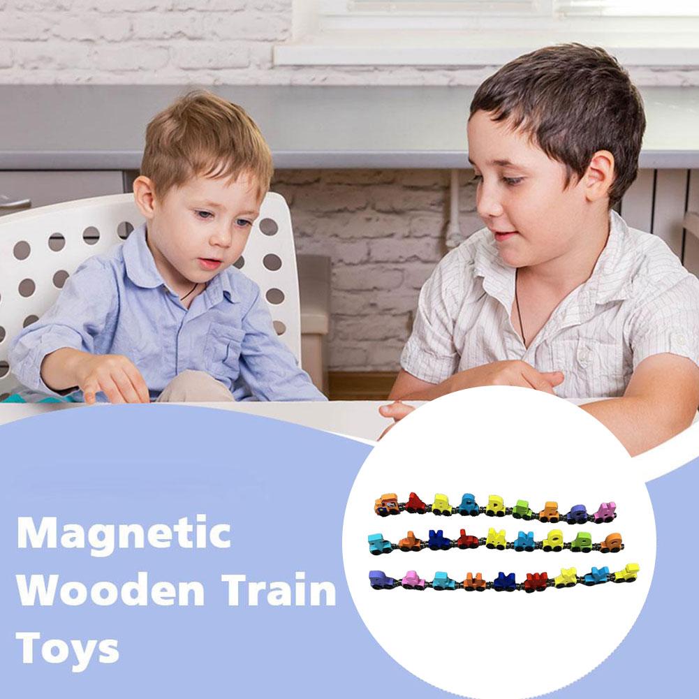 Wooden Magnetic Number Train Building Block Assembly Car Early Cognition Enlightenment Learning Car Cartoon Set For Kids