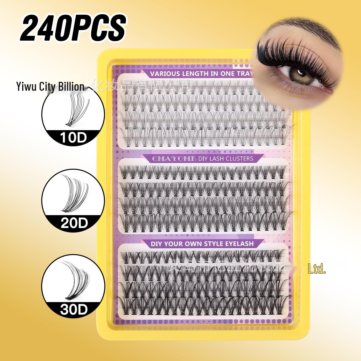 D Curl Natural Individual Cluster False Eyelashes (10-16mm) - 240 Dense, Curled Segments for DIY Application