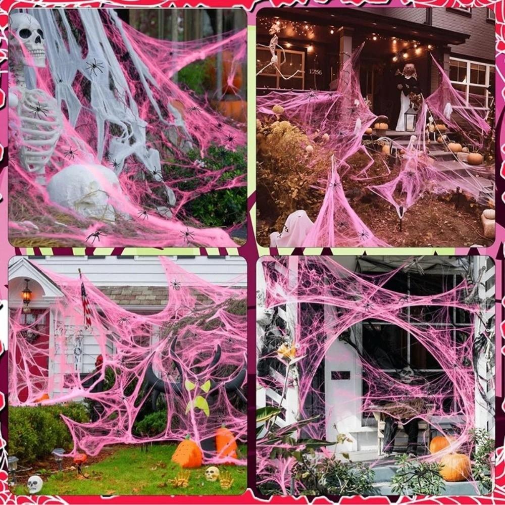 Elastisches Spinnennetz Rosa Falsches Spinnennetz Horror-Atmosphäre Baumwoll-Spinnweben Spukhaus