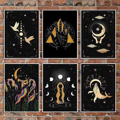Mystic Eyes Witch Hand Sun Moon Star Celestial Canvas Painting Wall Art Picture Poster and Print For Living Room Home Frameless