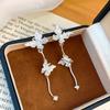 Silver Needle Metal Style Diamond Butterfly Tassel Geometric Stud Earrings, Premium Ins Niche Personalized Fashion Earrings for Women