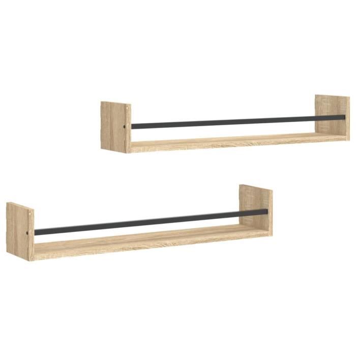 VidaXL Wall Shelves with Bars 2 Pcs Sonoma Oak 80x16x14 Cm 835440