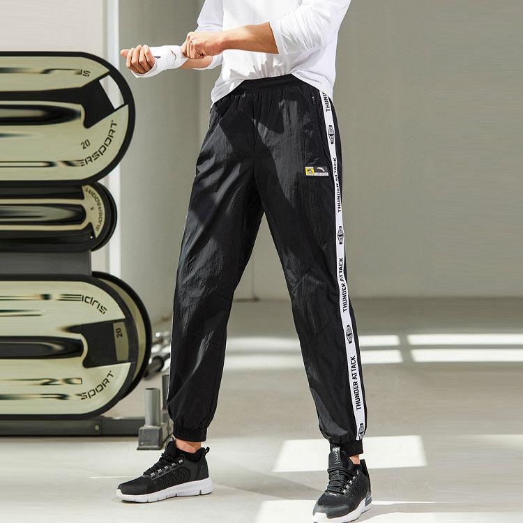 Anta Contrast Panel Loose-Fit Drawstring Knit Sports Pants Men Bottoms Black 952217505-3