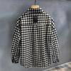 Retro Houndstooth Shirt Jacket for Men's New Casual Lapel Jacket