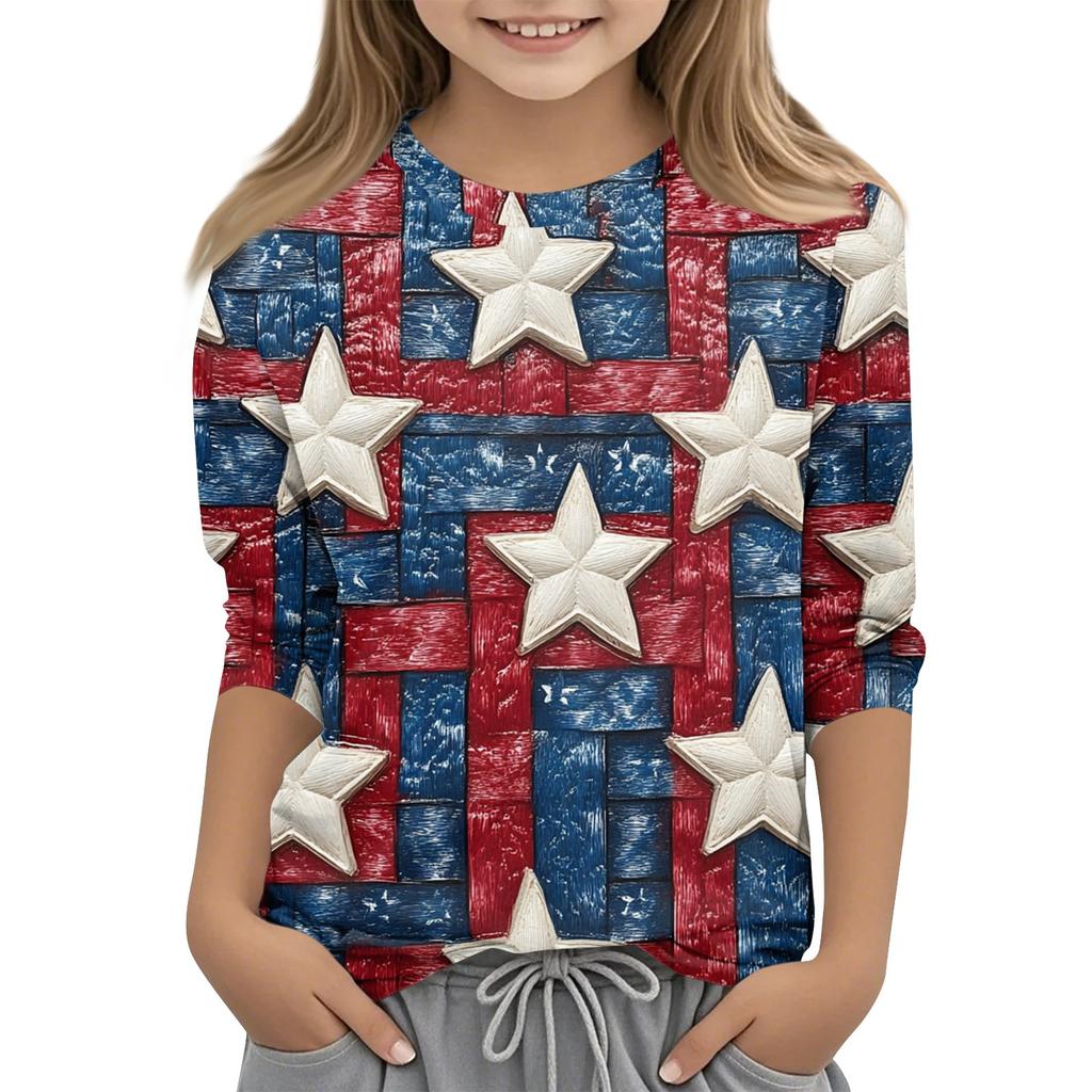Children's Fashion Printed Round Neck Three-quarter Sleeve Top Casual T-shirt