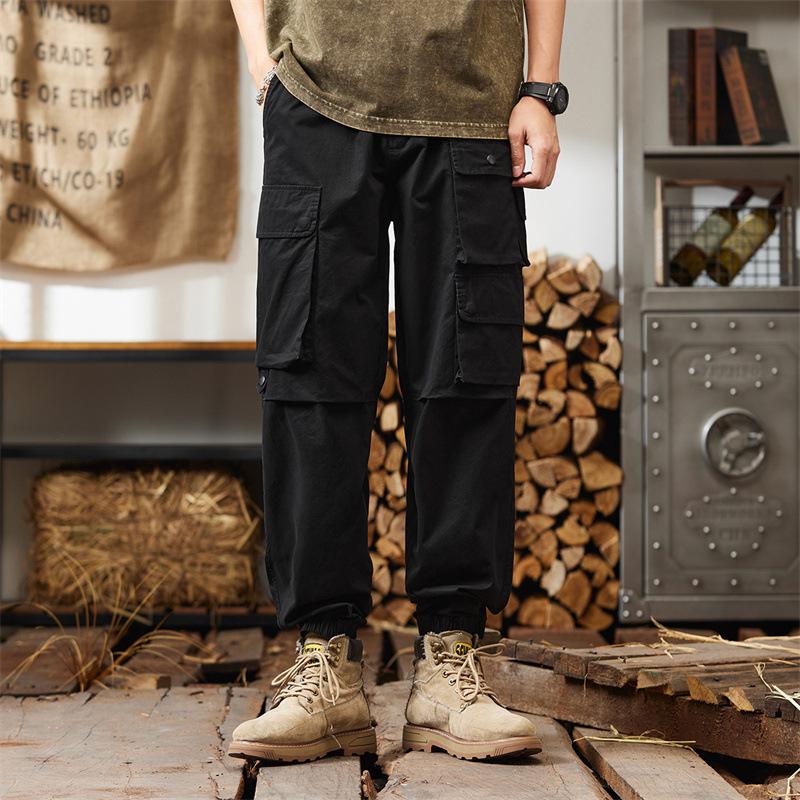 Retro Trendy Brand Spring and Autumn Thin Men's Casual Elastic Waist Tooling Trousers