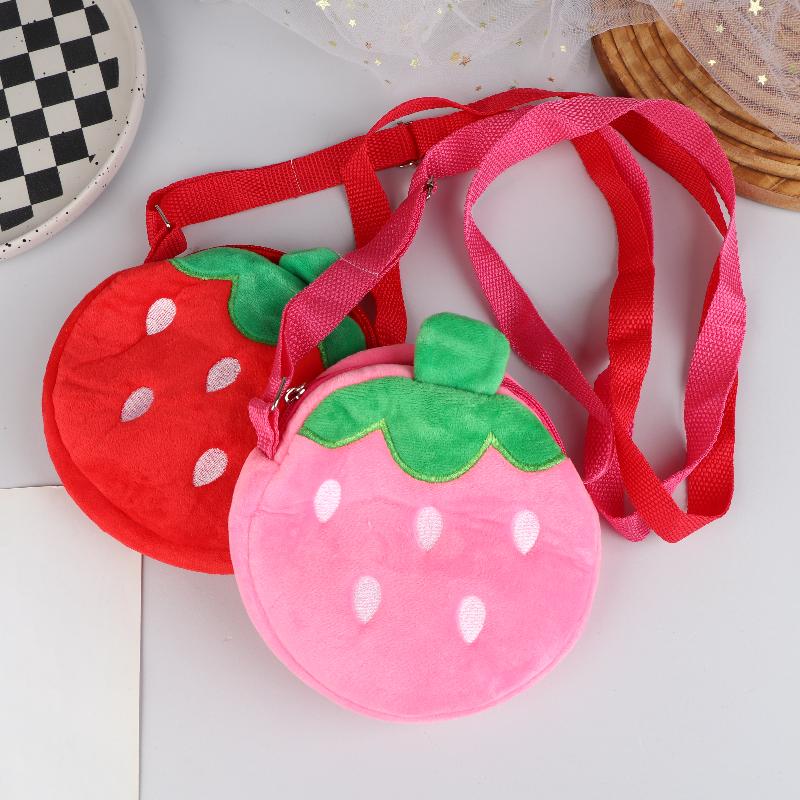 Cartoon Strawberry Plush Crossbody Bag Cute Strawberry Shoulder Bag Phone Bag Coin Pouch Wallet For Kid Adults Gift
