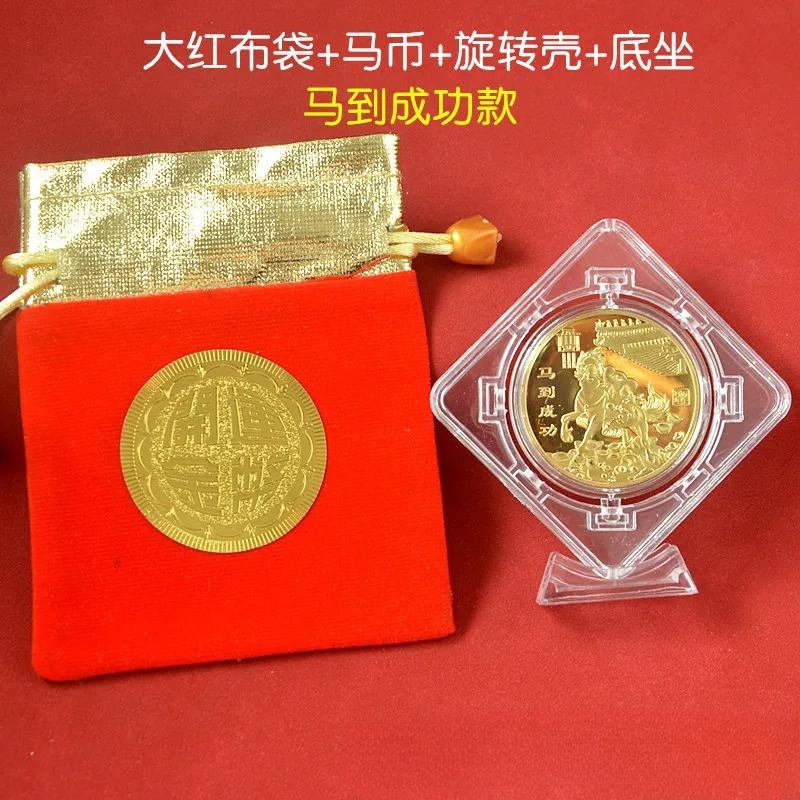Gedenkmedaille zum Jahr des Pferdes, Tierkreiszeichen Pferd, Souvenir, massive Münze, Heimdekoration, quadratische, drehbare Acryl-Ornamente, Geschenk