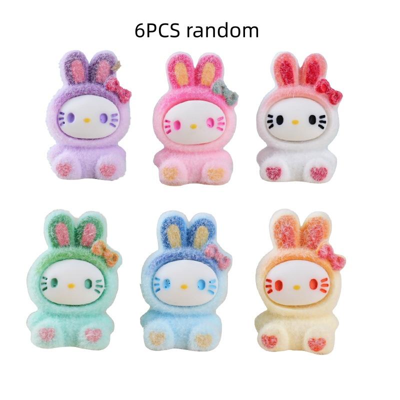 6/30PCS Plush gradient bunny cat resin ornament, cute and cute, creative decoration, handmade DIY ornament, small ornament