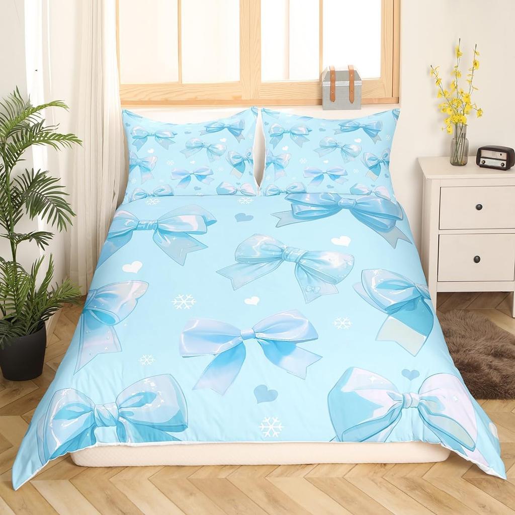 Dreamy Pink Bow Duvet Cover Queen King Size Princess Style Cute Bow Print Suitable For Kids Girls Teens Bedroom Decoration 3 Pcs