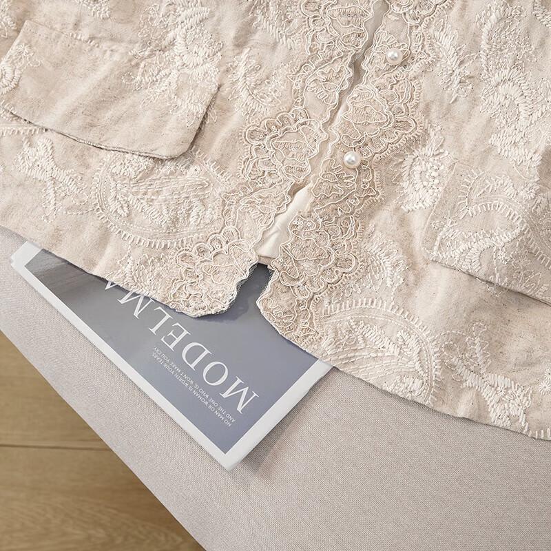 Women's Elegant Linen Blend Vest with Lace Embroidery