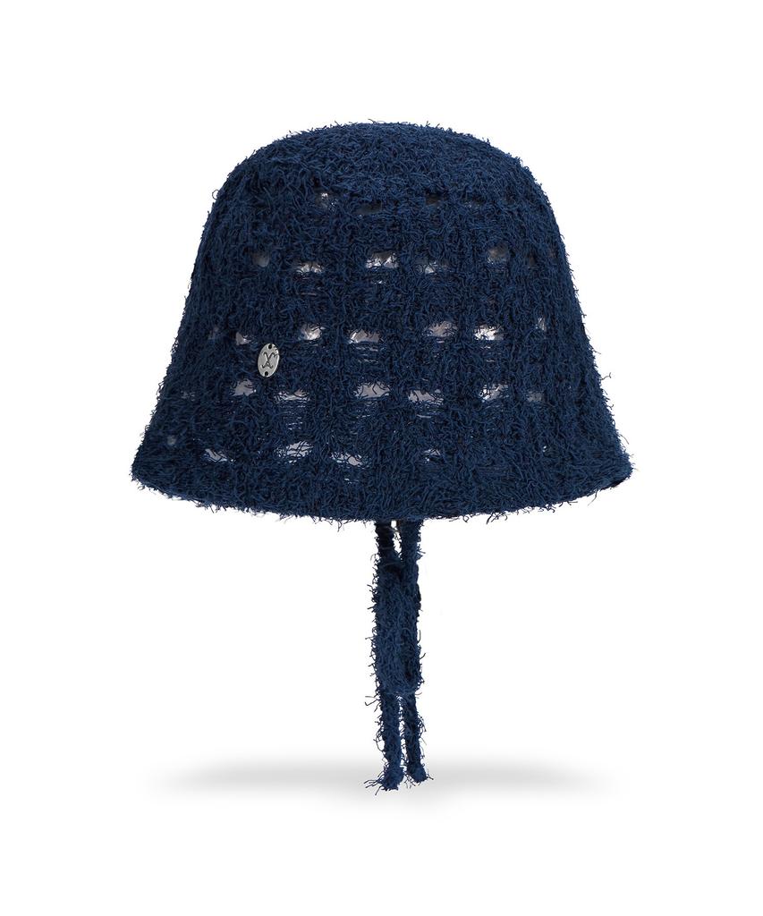 Bajal Va Curved Oval Metallic Knit Punching Bucket Hat Navy