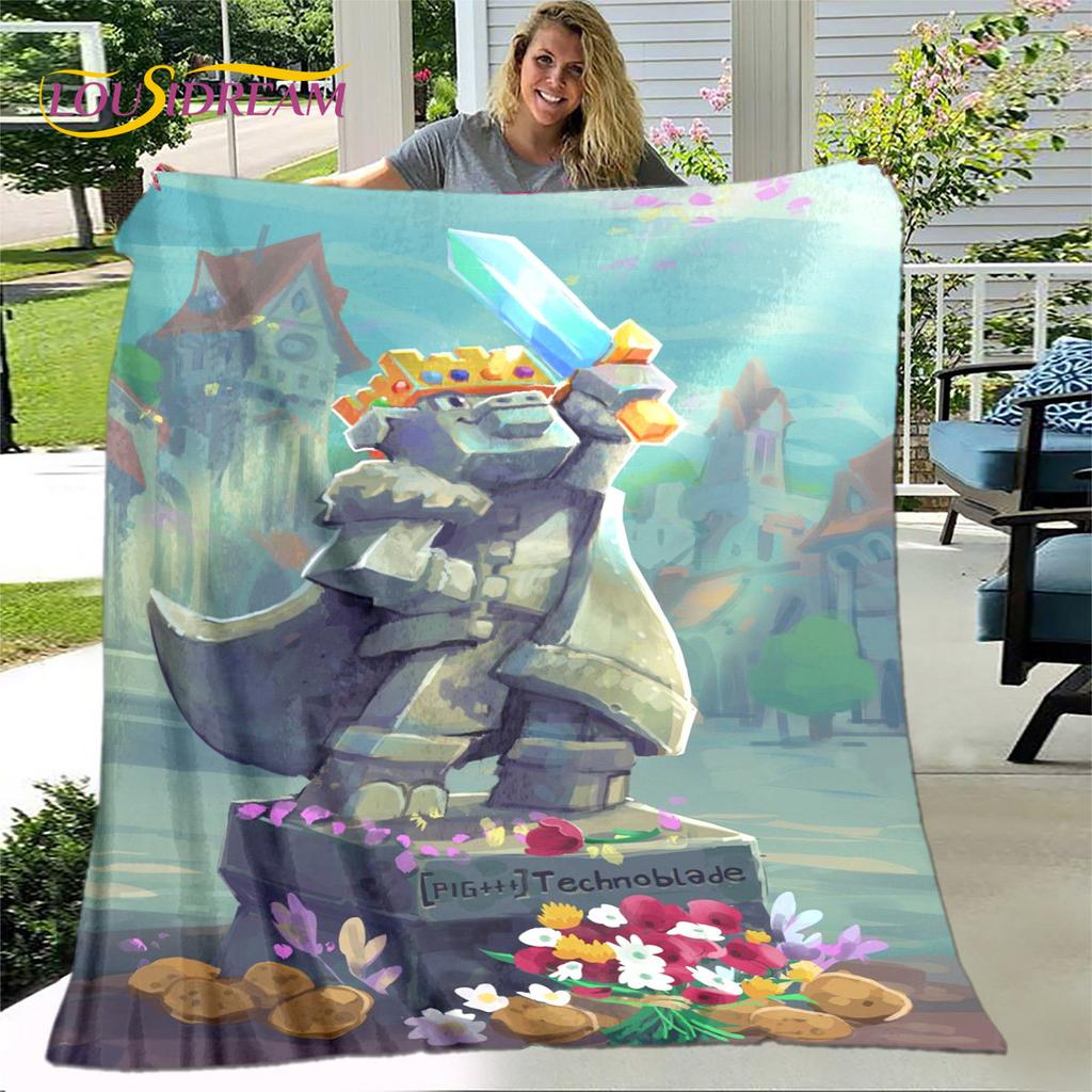 Weiche Plüschdecke mit Technoblade MC-Spiel-Cartoon-Motiv, Flanelldecke, Überwurfdecke für Wohnzimmer, Schlafzimmer, Bett, Sofa, Picknickdecke für Kinder
