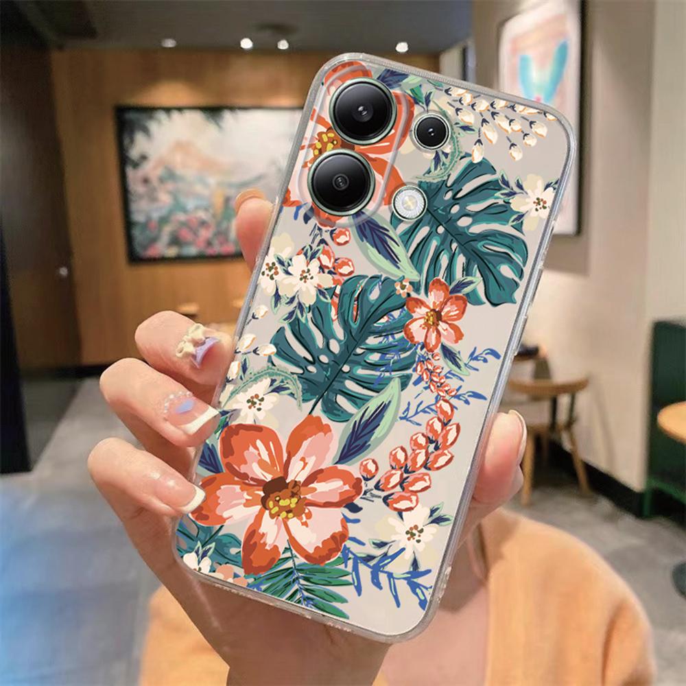 Korean Floral INS Minimalist Plants Phone Case For Xiaomi Redmi Note Note 13 9 11 10 12 Pro 12S Soft TPU Girls Transparent Cover