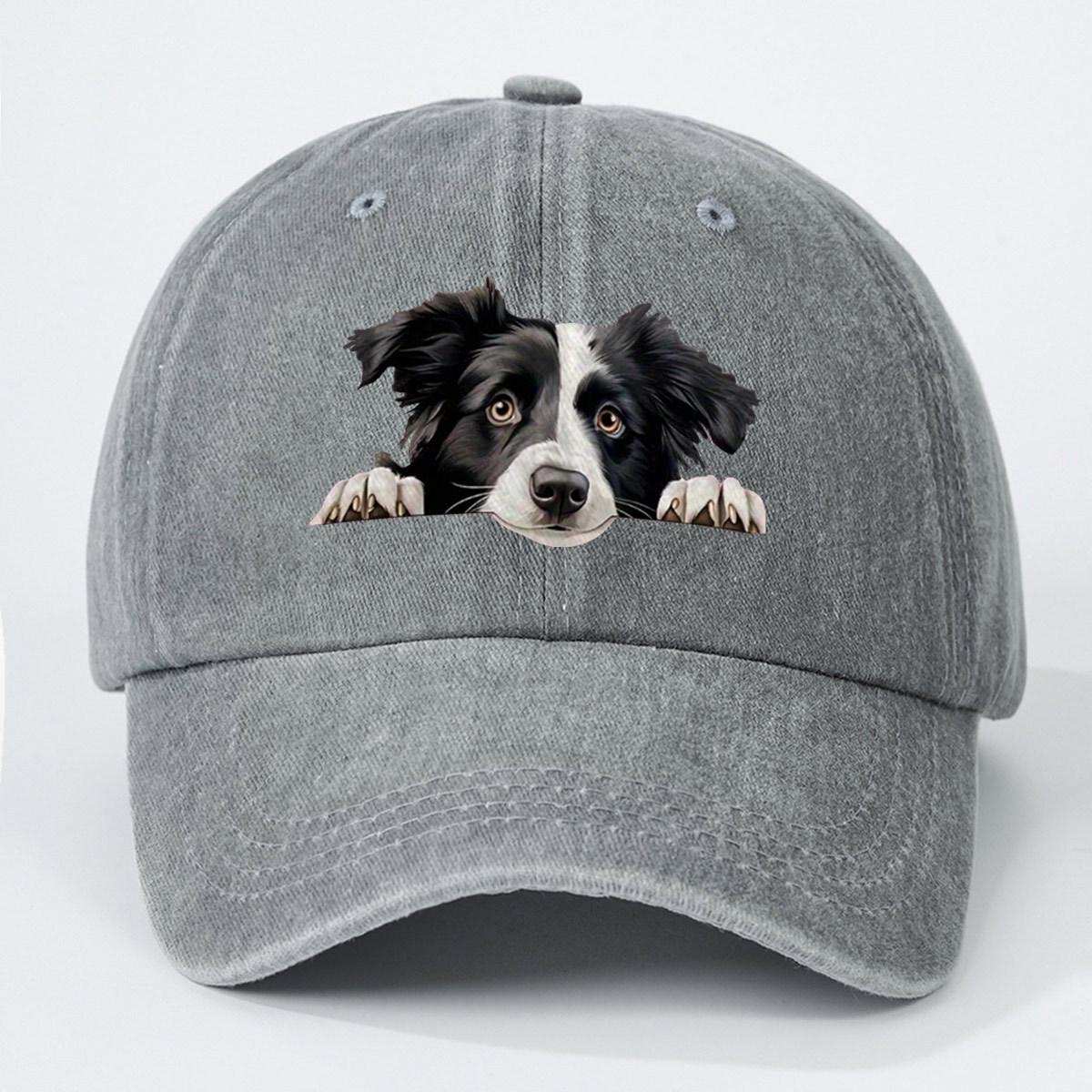 1Pc Adjustable Baseball Cap | Unisex Peeking Border Collie - Cute Dog Lover Gift Idea, Lightweight, Mixed Colors, Outdoor Sports Adjustable