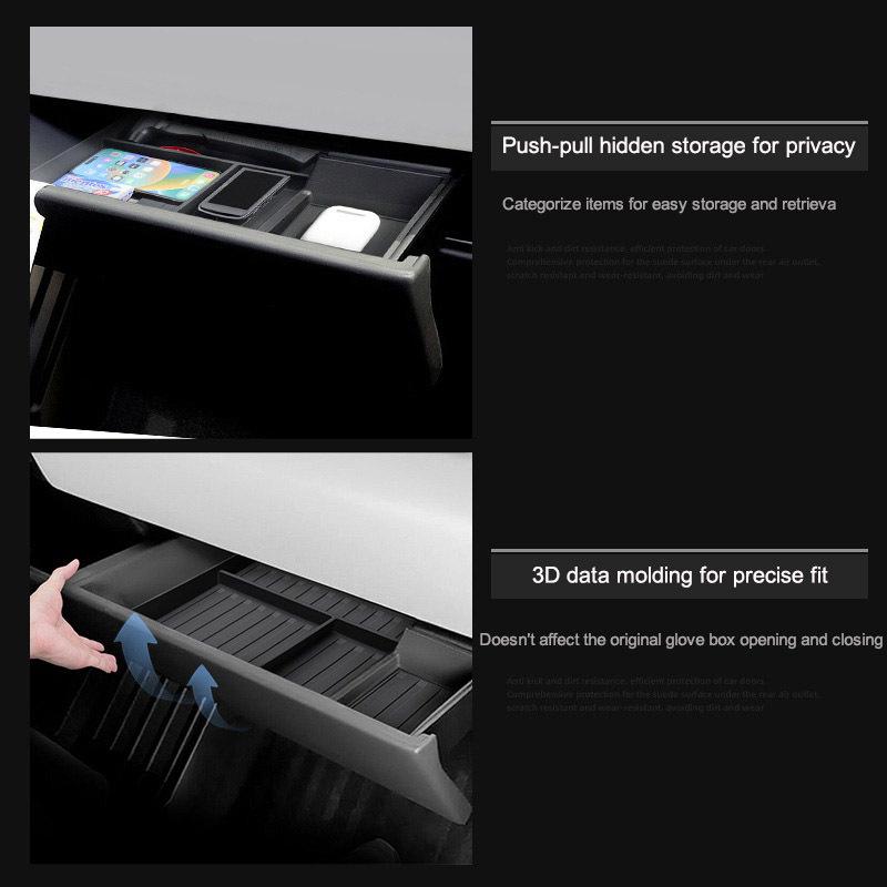 For Tesla Cybertruck Glove Box Drawer Storage Organizer Glovebox Push-pull Storage Layered Stowing Tidying Container Shelf