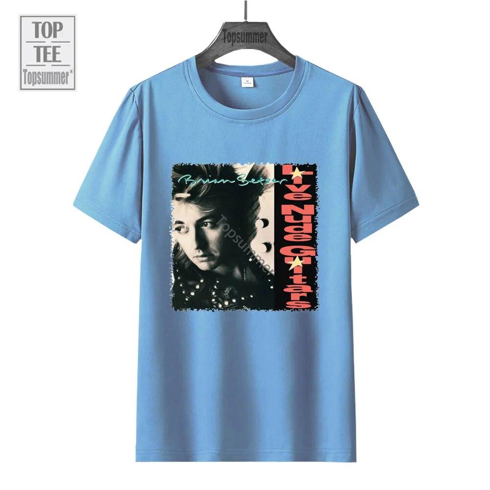 Live Nude Guitars Album T-Shirt Brian Setzer Tour T Shirt Unisex Pop Streetwear Short Sleeve Tee Shirt FeUnisex Black Clothings