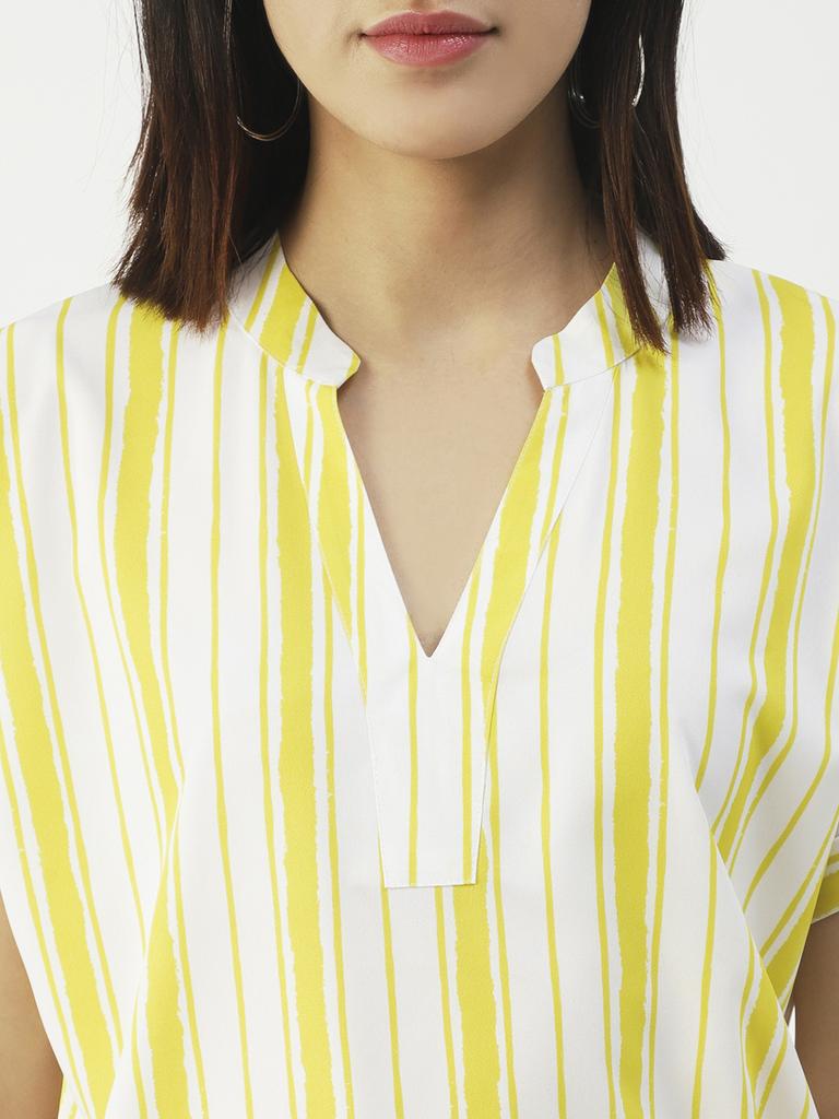 Moomaya Printed V-Neck Long Tops For Women, Short Sleeve Regular Fit Shirt