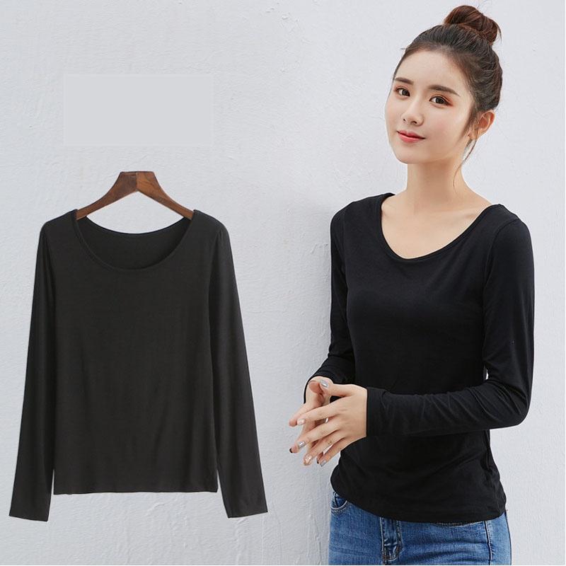 

Cotton Blend Women Ladies Long Sleeve Plain Tshirt Shirts Tops Blouse Basic Tee Tag M=US XS