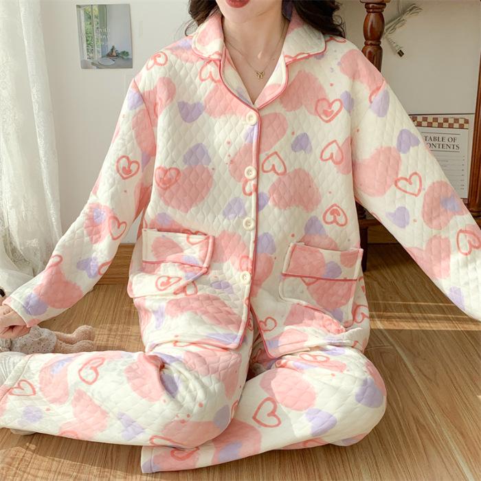 Damen Cartoon Baumwollpyjama Set - Warm und stilvoll für Herbst/Winter