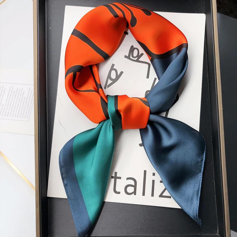 Luxury Brand  Square Scarf Women Cat Neck Hair Tie Band Beach Hijab Kerchief Head Headbands Bandana Female Foulard 70cm