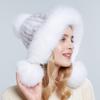 Winter Real Mink Fur Hat for Women Fox Fur Pompom Ear Protect Caps Warm Lined Knitted Fur Beanie Hat With Custom Logo