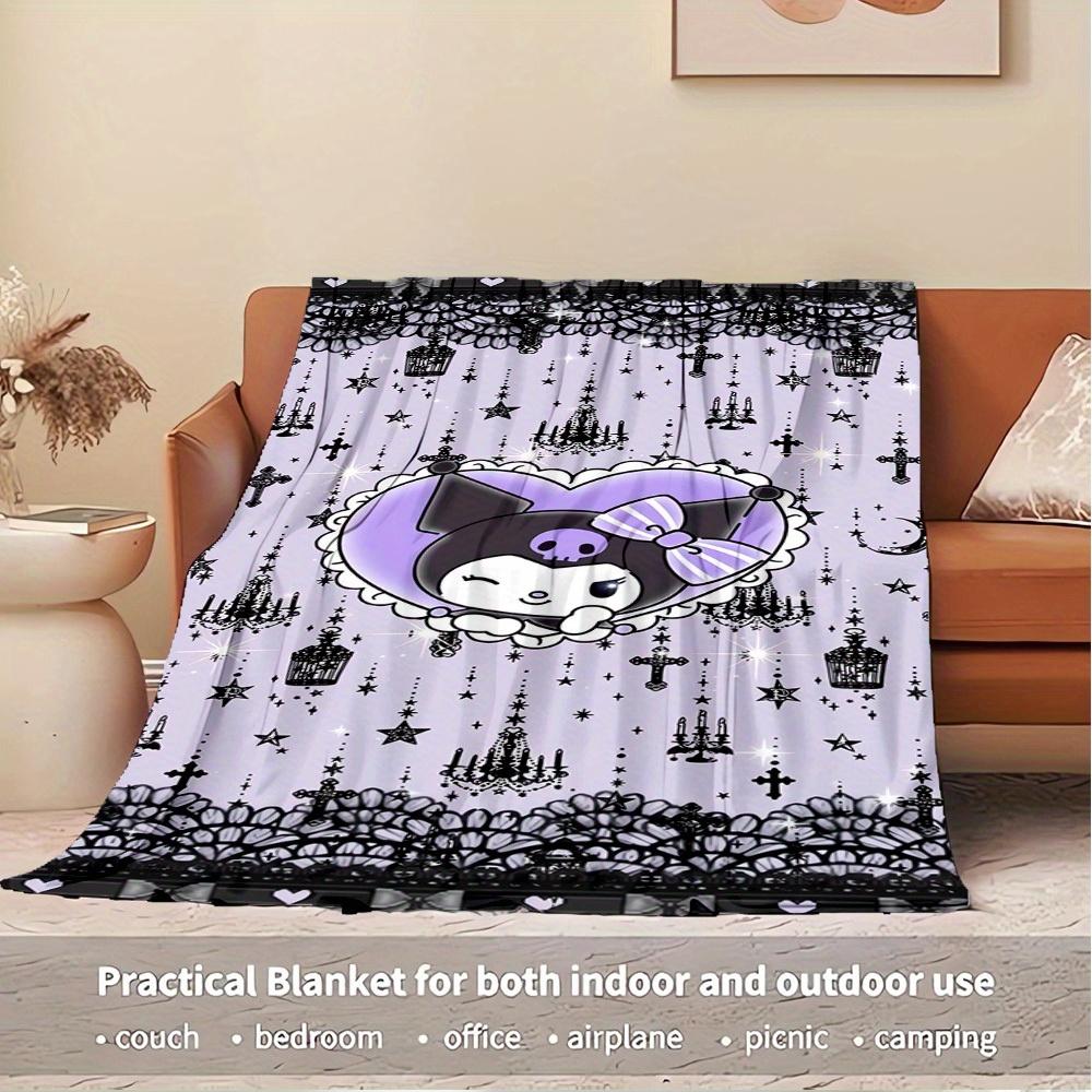 1pc Cute Goth Cat Home Decor Blanket with Skull Headphones - Seasonal Universal Cozy Washable Gift, Suitable for All Ages, Suitable for All
