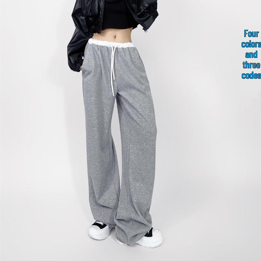 Trendy Women's Elastic Waist Color Block Sweatpants, High Waist Drawstring Loose Wide Leg