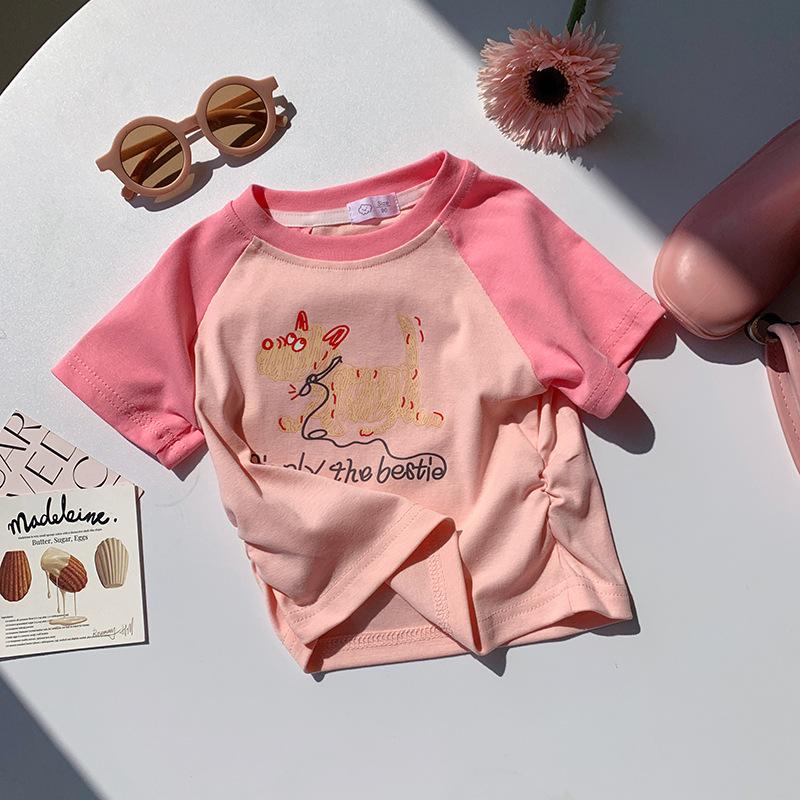 

Girls Casual Multi-color Cartoon Short-sleeved T-shirt For Summer, Cute Dog Print Children s Top 100cm
